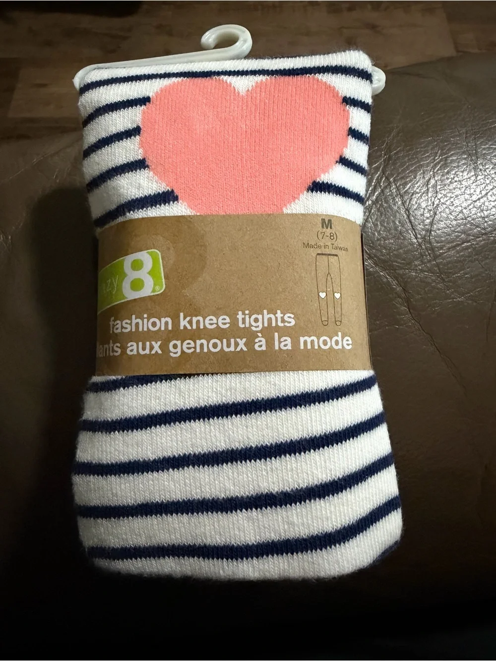 Gymboree / crazy 8 White & Navy Striped Knee Tights with Pink Heart